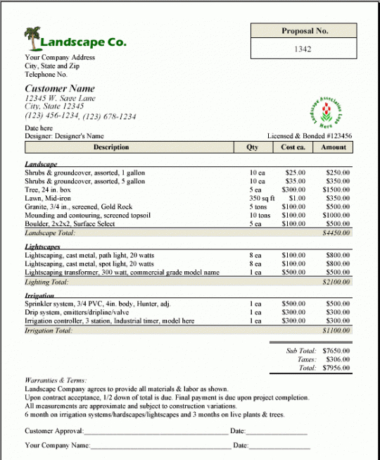 Printable Commercial Landscaping Contract Template  Example