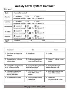 Printable Elementary Behavior Contract Template Excel Sample