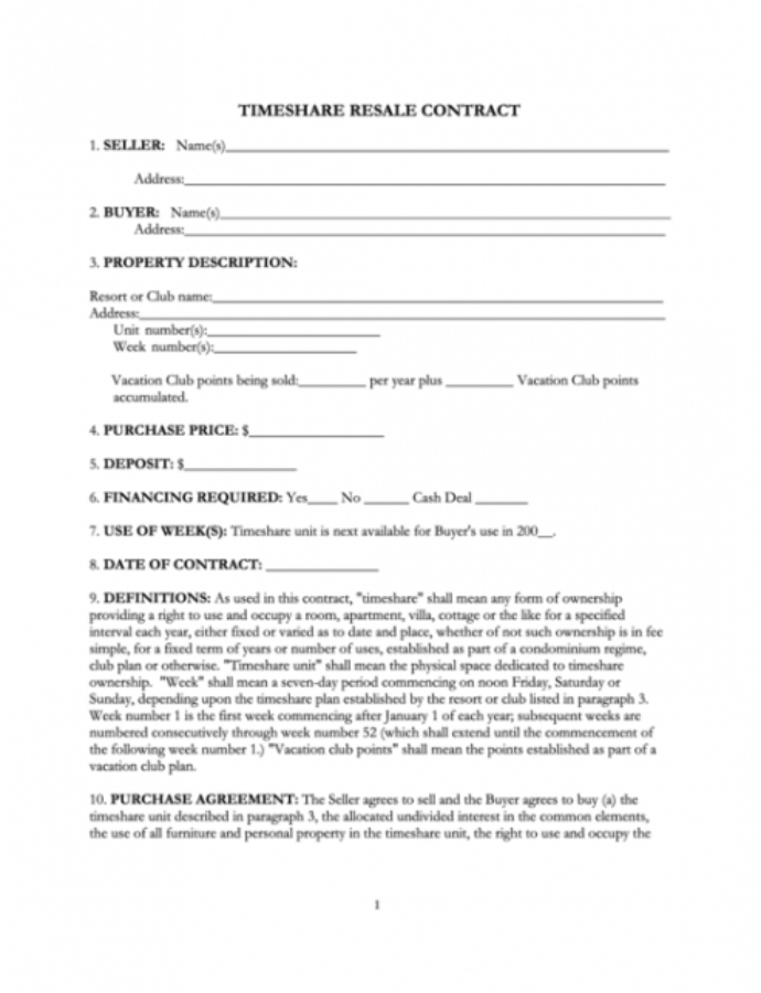 Professional Timeshare Resale Contract Template Doc Example 690x900 