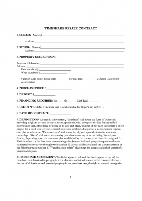 Professional Timeshare Resale Contract Template Doc Example