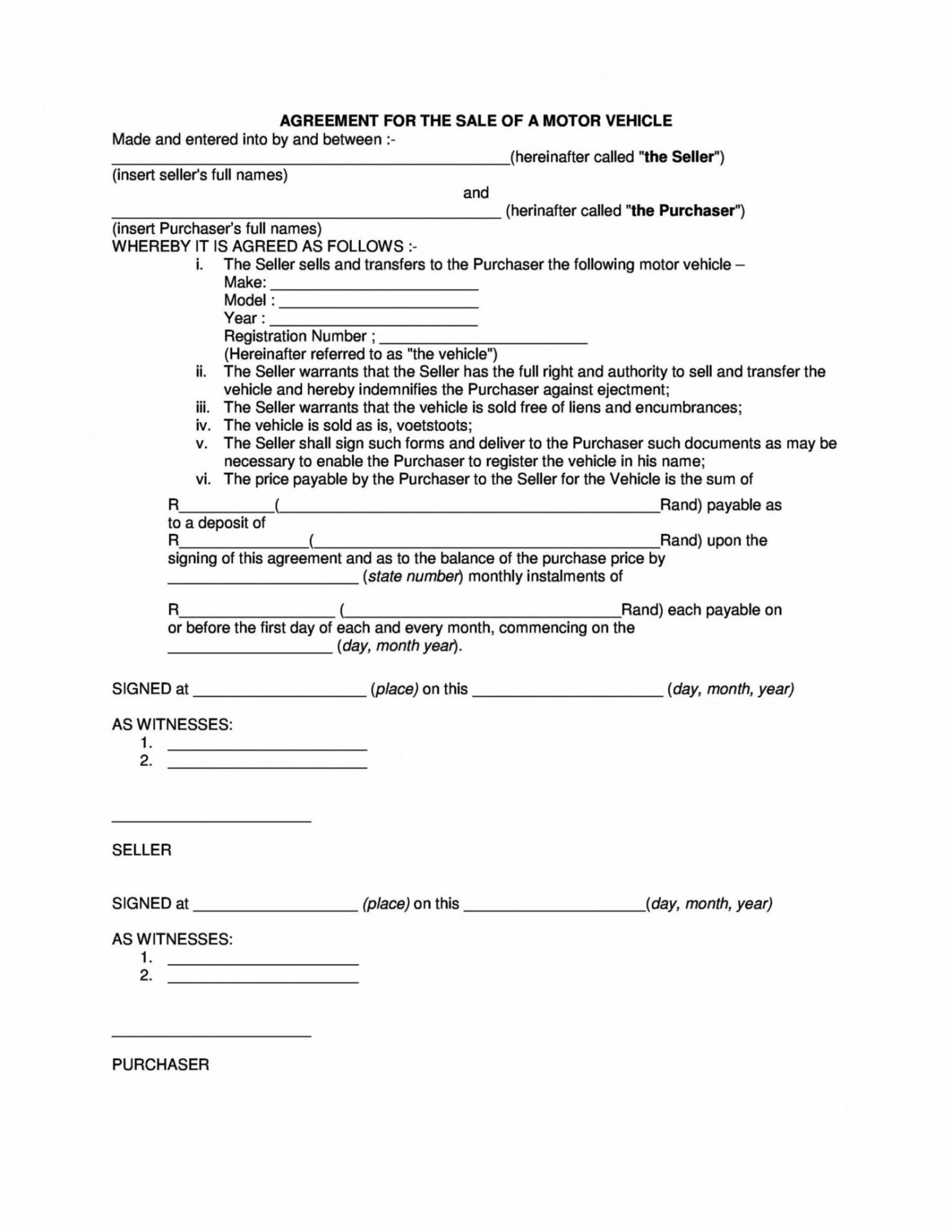 Car Sales Contract Template Pdf Example