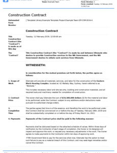 Editable Simple Construction Contract Template Excel Sample