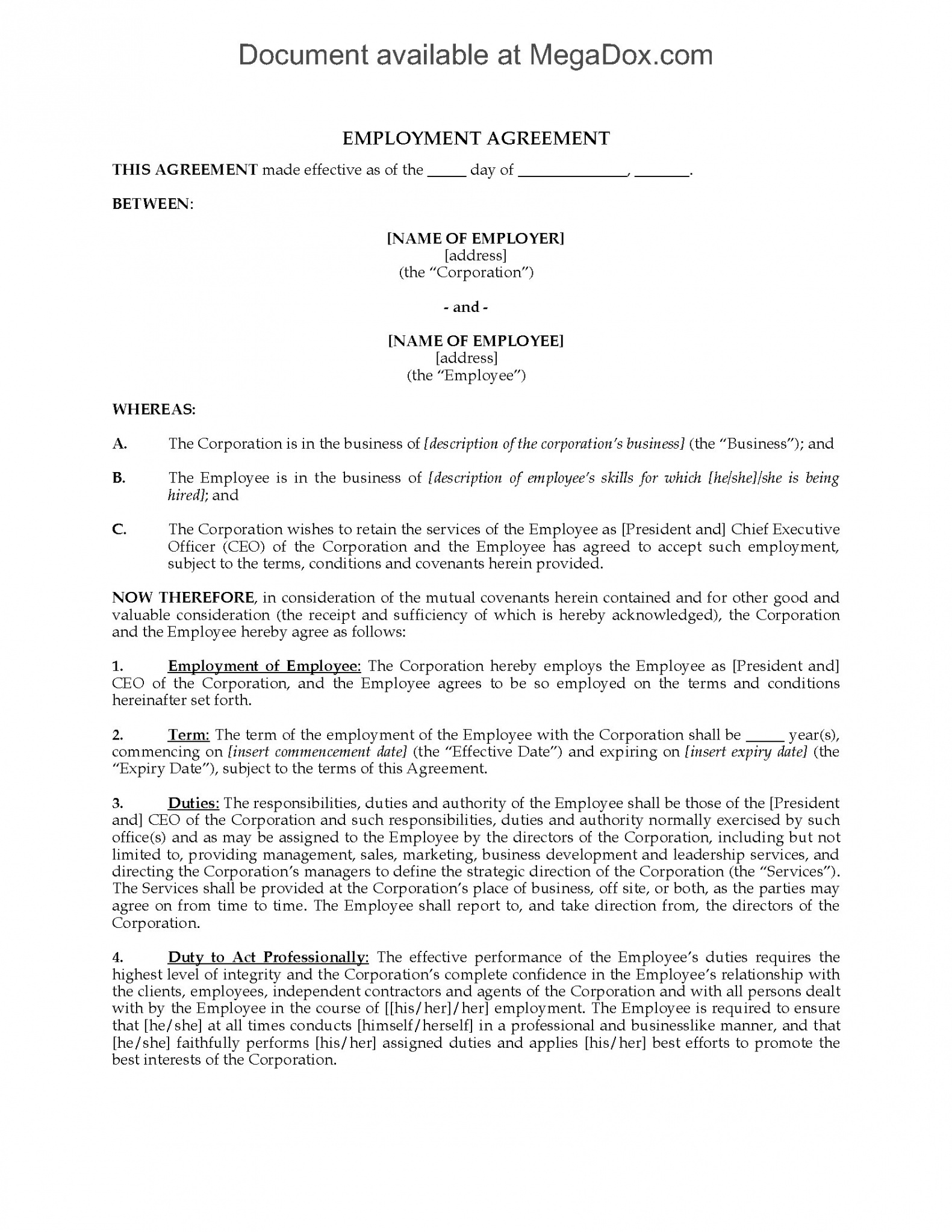 Free Fixed Term Employment Contract Ontario Template Doc
