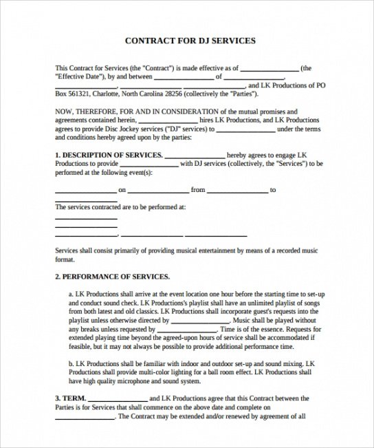 Printable Resident Dj Contract Template Doc Sample