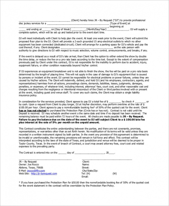 Resident Dj Contract Template Pdf Example