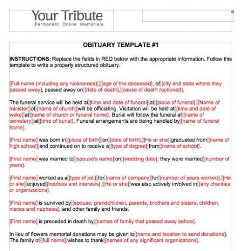 Best Writing An Obituary Template Word Example