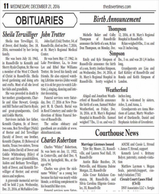Costum Newspaper Obituary Template Excel Sample