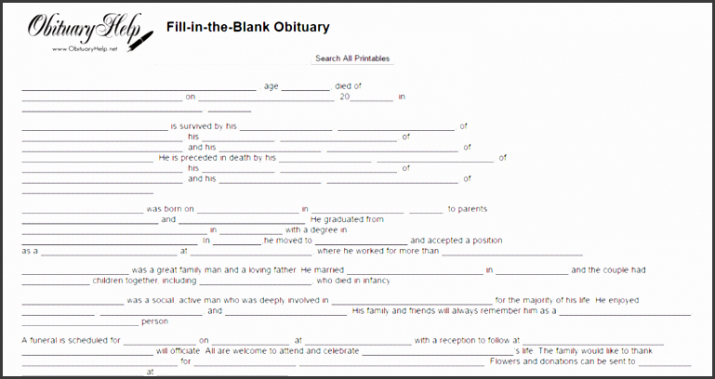 Free Fill In The Blank Obituary Template  Example