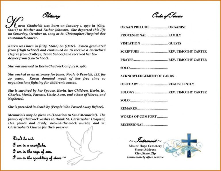 Obituary Template For Husband And Father Doc Example Steemfriends