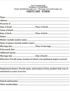 Professional Layout Fill In The Blank Obituary Template Excel Example