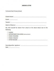 Professional School Excuse Note From Parent Template Pdf Example