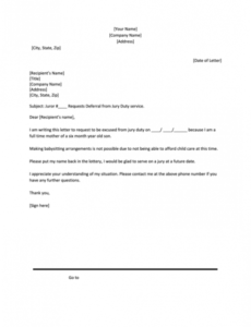 Costum Jury Duty Excuse Letter From Employer Template Excel Example