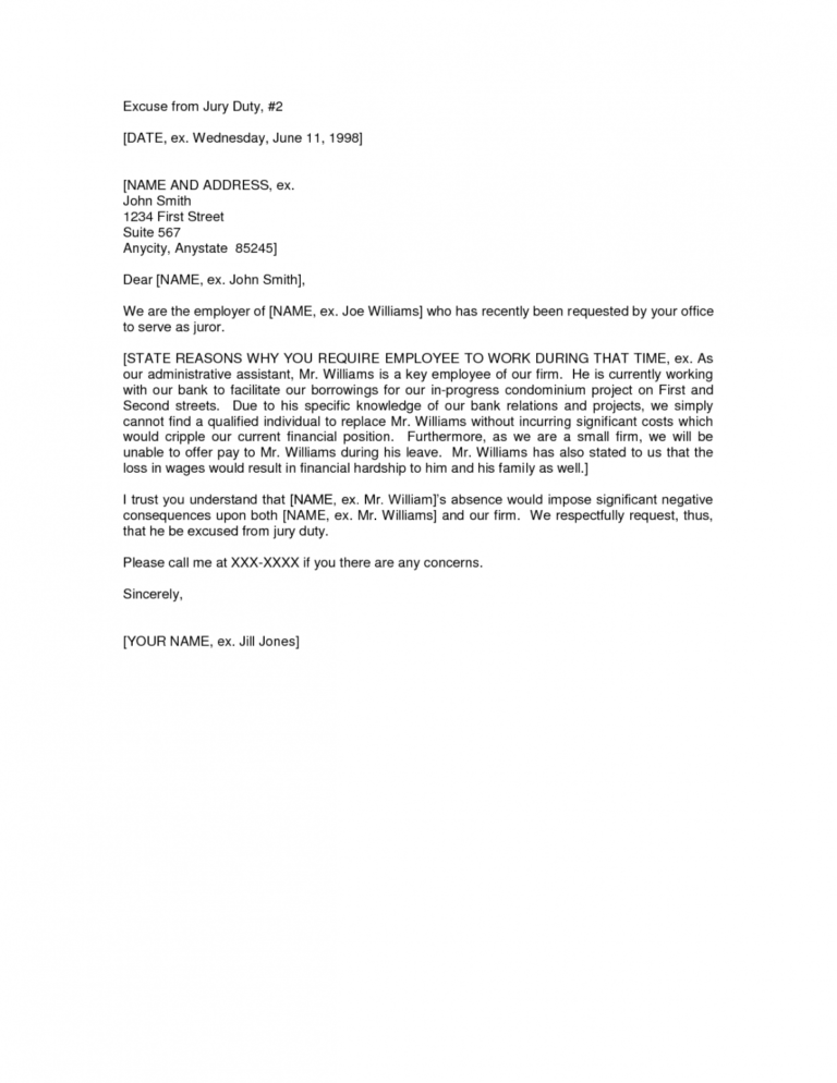 Jury Duty Excuse Letter From Employer Template Excel Sample | Steemfriends