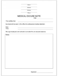 Printable Doctor Excuse Template For School Word Example