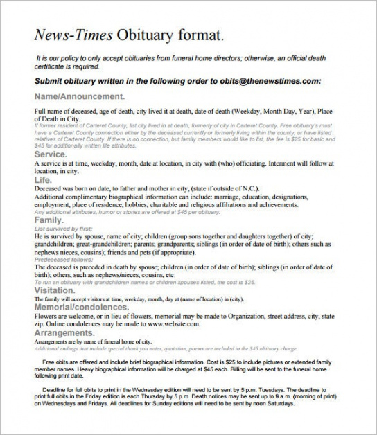 Printable Writing Obituary Template Doc Example