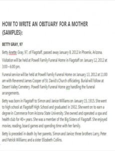 Printable Writing Obituary Template Word Sample