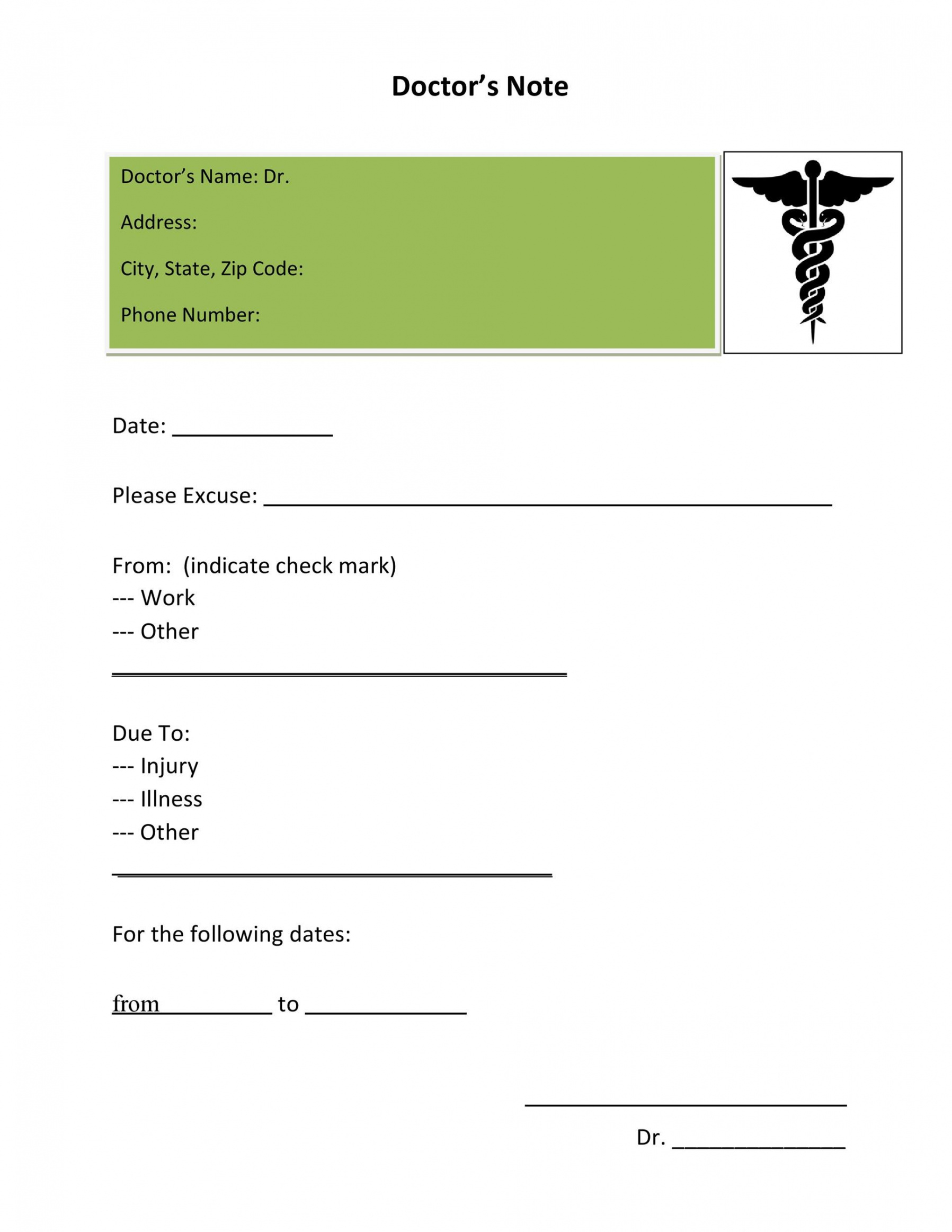 Urgent Care Excuse Template Word Example