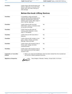 Costum Sling Inspection Form Template Doc Example
