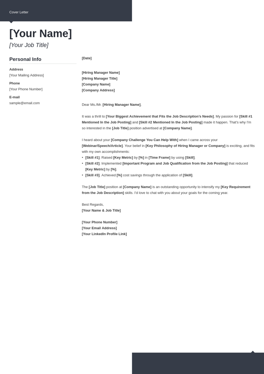 Editable Cover Letter General Template Excel