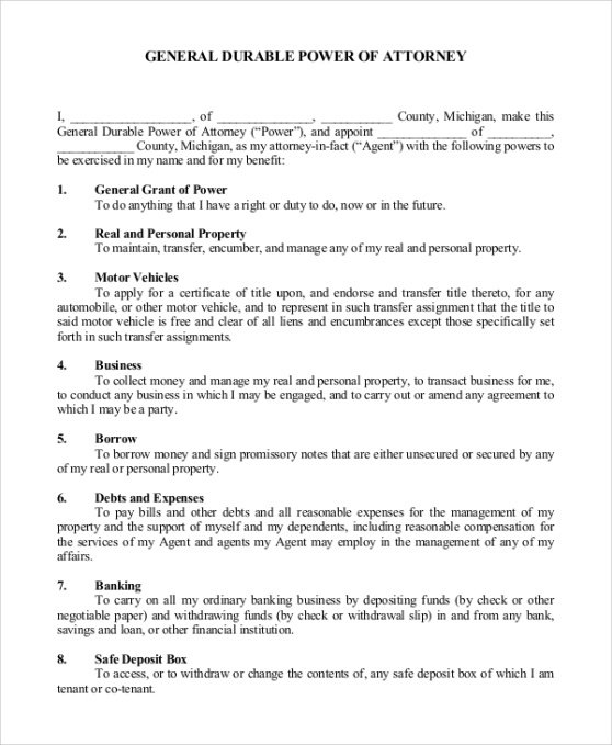 Editable Power Of Attorney General Template