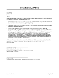 Printable General Vesting Declaration Template Excel Example