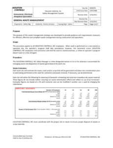 Professional General Waste Management Program Template Excel Sample