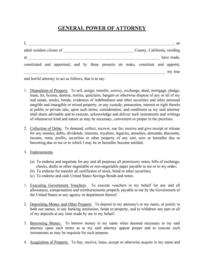 Professional Power Of Attorney General Template  Example