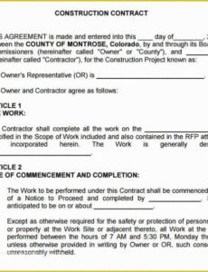 Best General Agreement Construction Contract Template Excel Sample