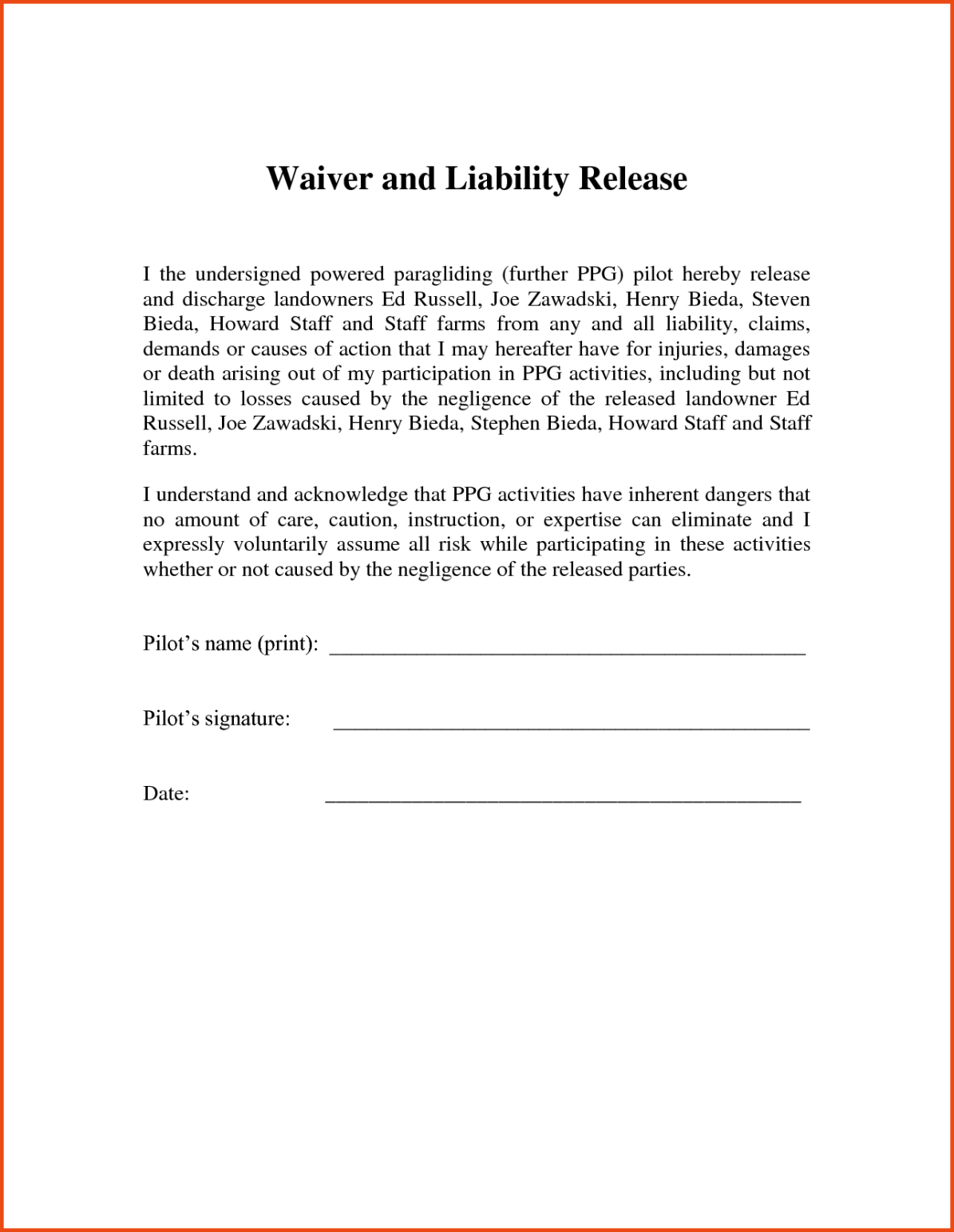 Best General Liability Release Form Template Doc