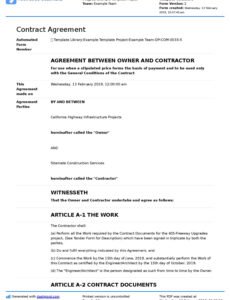 Costum General Agreement Construction Contract Template Pdf Example