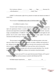 Costum Texas General Warranty Deed Template  Example