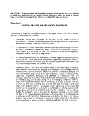 Editable Severance Agreement And General Release Template Word