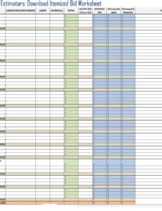 Printable General Contractor Bid Sheet Template Excel Sample