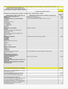 Printable General Contractor Bid Sheet Template  Sample