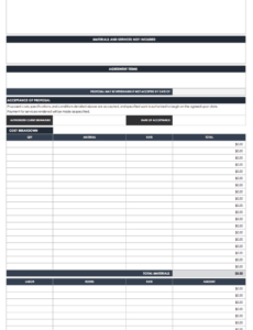 Printable General Contractor Construction Bid Template Excel