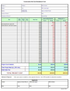 Printable General Contractor Construction Bid Template Word Example