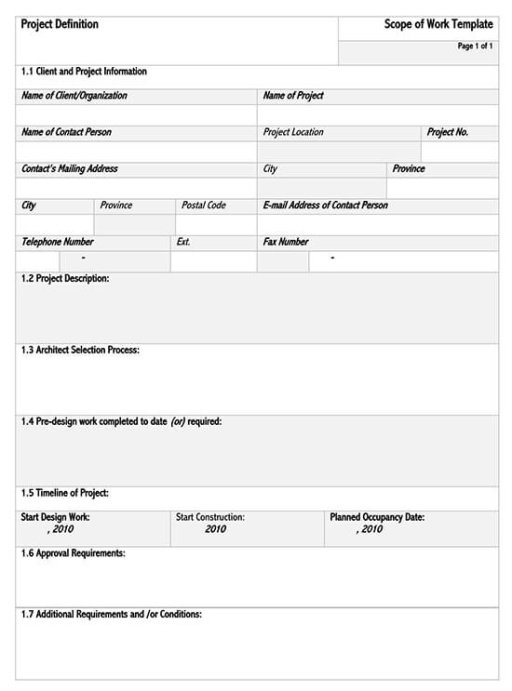 Printable General Scope Of Work Template Doc Example