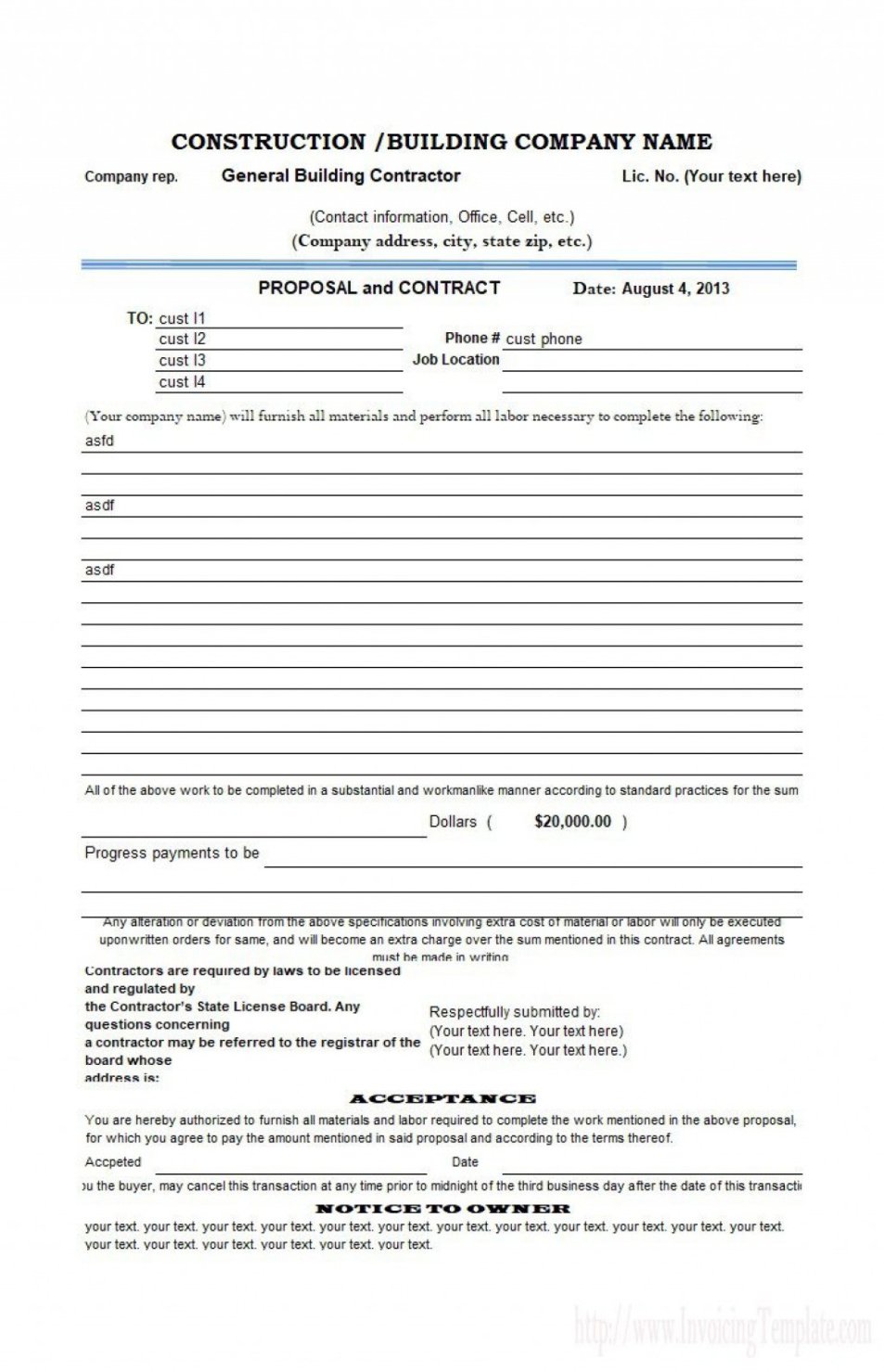 Professional General Agreement Construction Contract Template Pdf