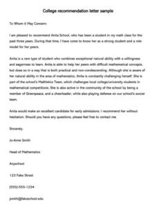 Professional General Letter Of Recommendation Template Excel