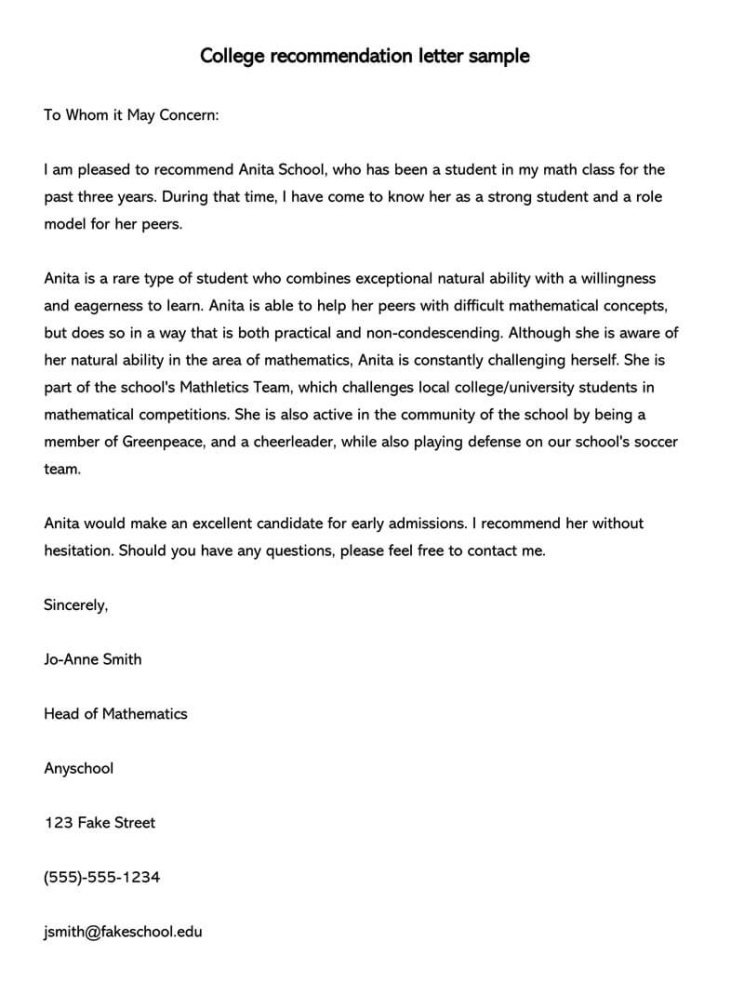 Professional General Letter Of Recommendation Template Excel