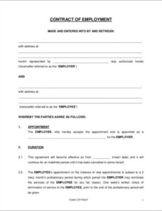 Best General Employment Contract Template Excel Example