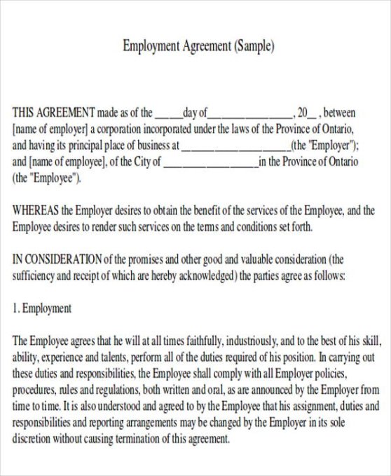 Best General Employment Contract Template  Sample