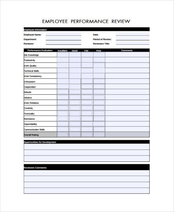 Costum General Performance Review Template Excel