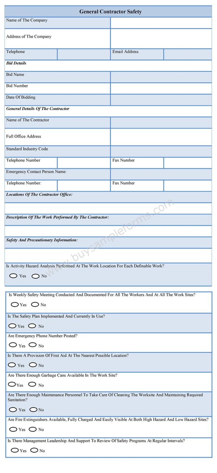 Costum General Safety Plan Template Doc Example