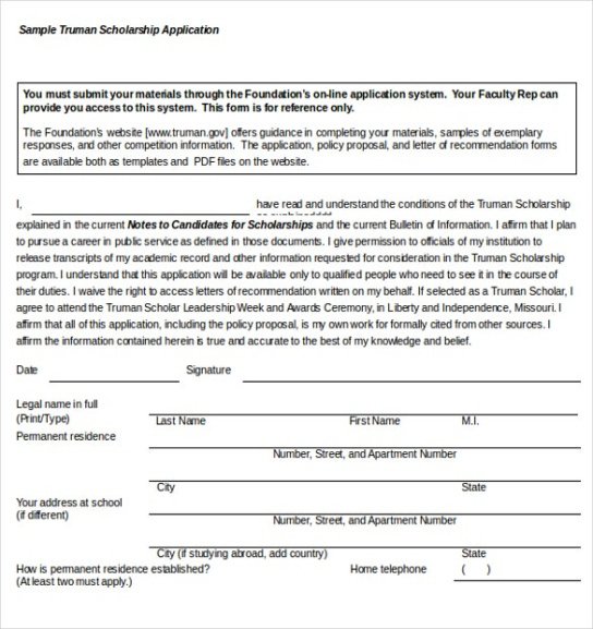 Costum General Scholarship Application Template  Sample