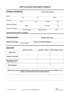 Editable General Employment Application Template Word