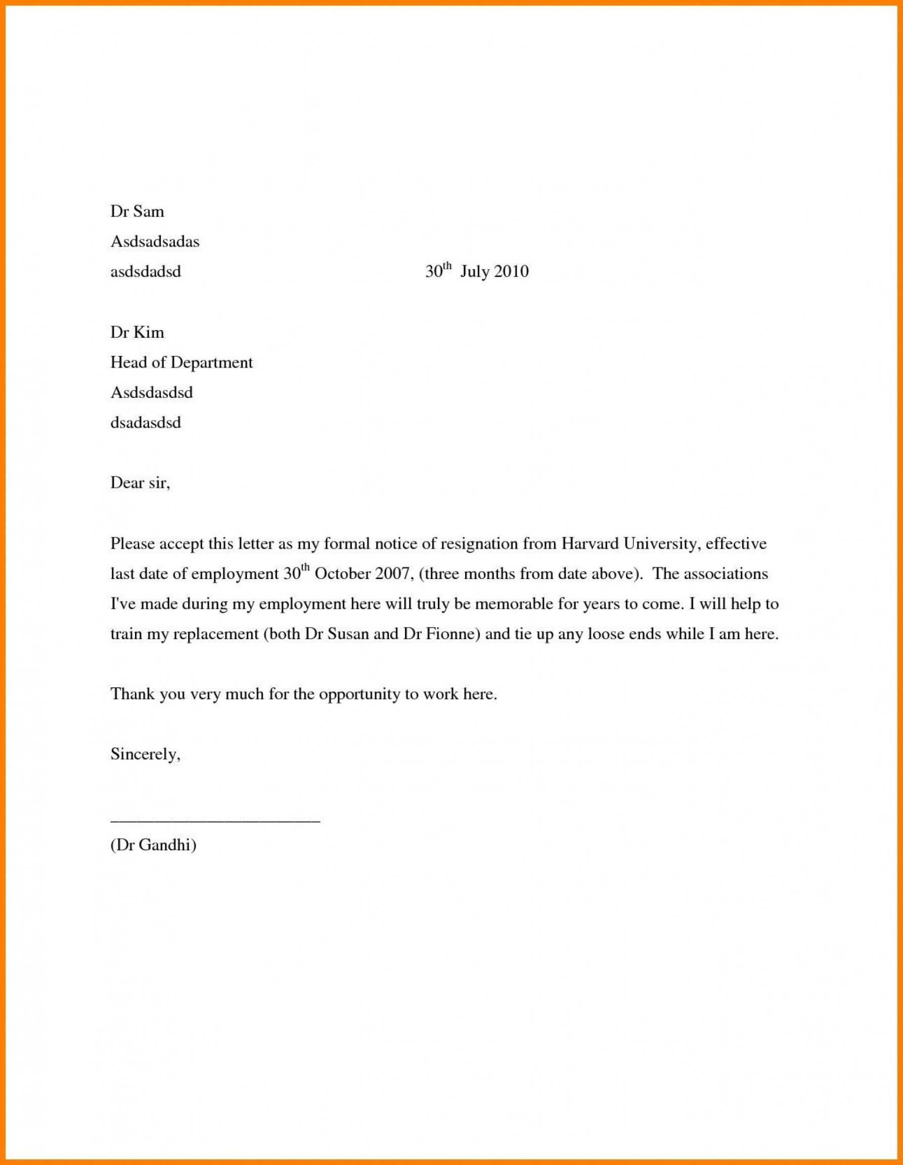 Editable General Resignation Letter Template  Example