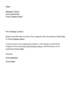 Editable General Resignation Letter Template  Sample