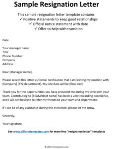 Editable General Resignation Letter Template Word