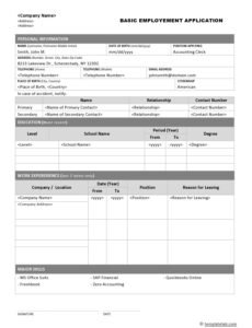 Free General Employment Application Template